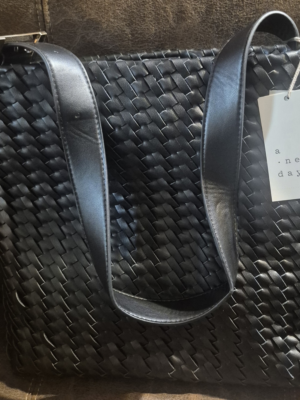 A New Day Black Woven Leather Tote Bag